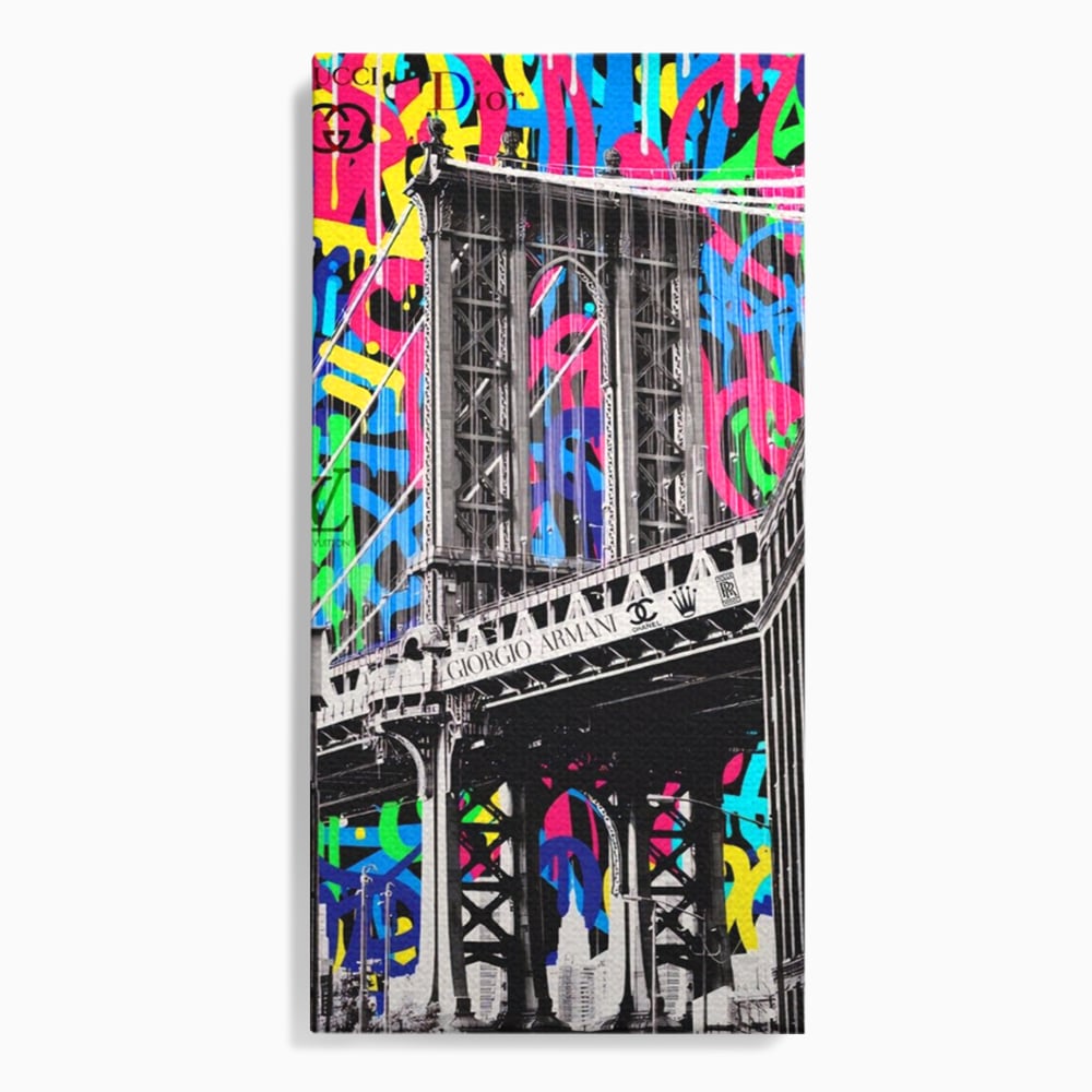 Tablou canvas cu tablou canvas cu pod si graffiti, fara rama, pe sasiu de lemn