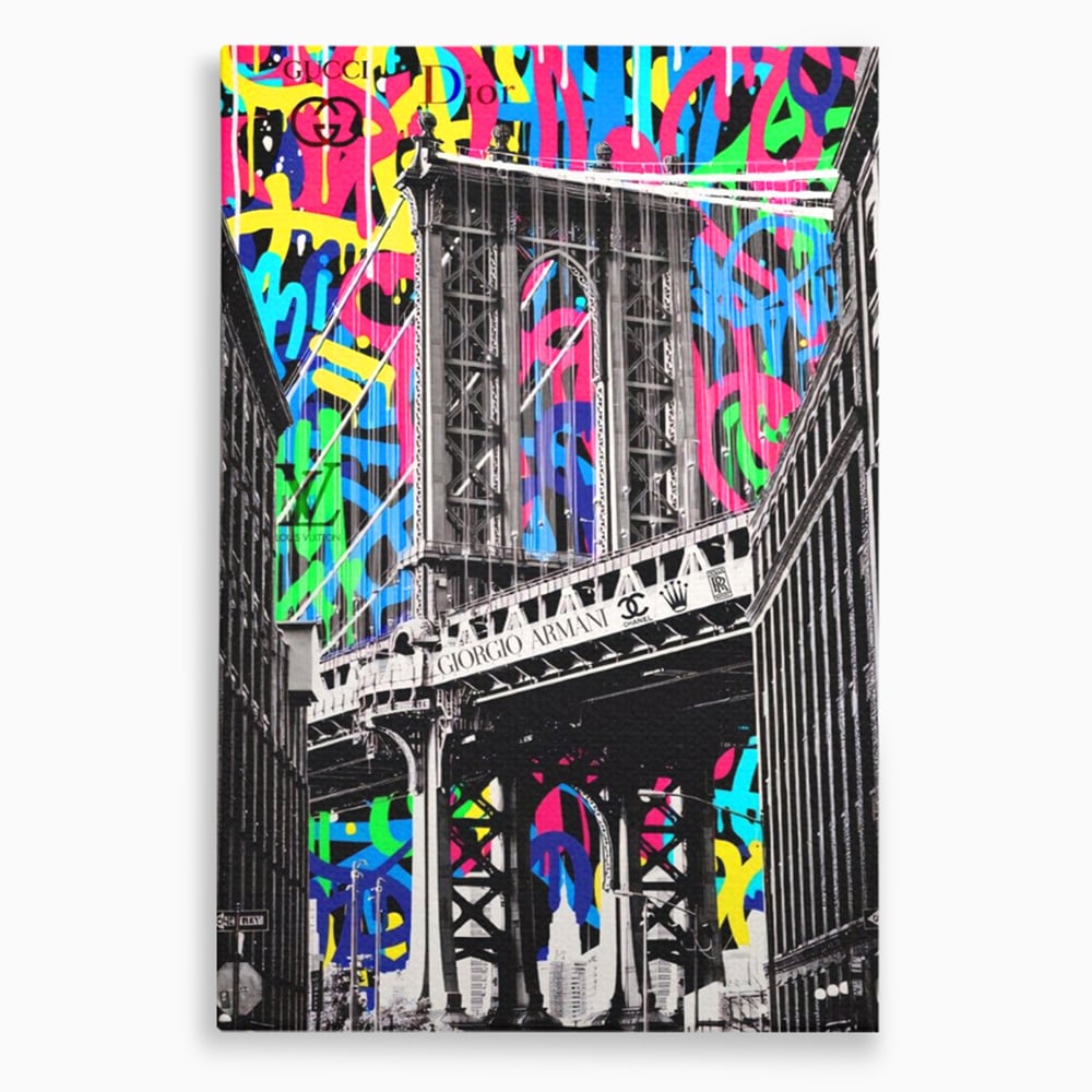 Tablou canvas cu tablou canvas cu pod si graffiti, fara rama, pe sasiu de lemn