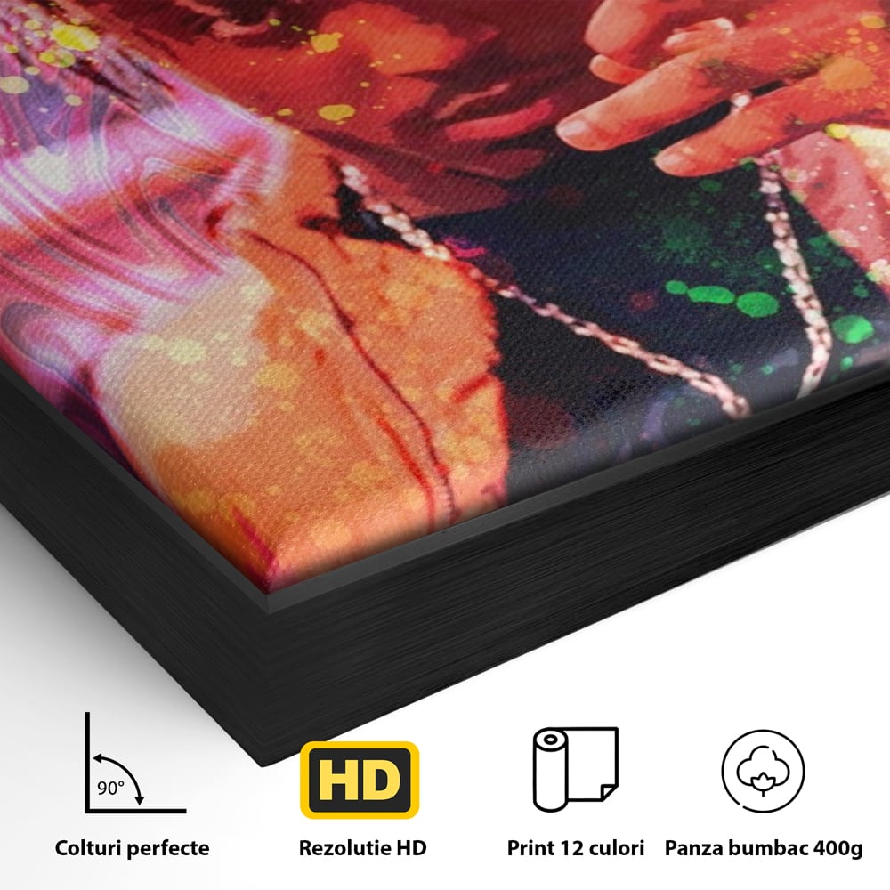 Detaliu al suprafetei: tablou portret juice wrld, in rama de aluminiu negru
