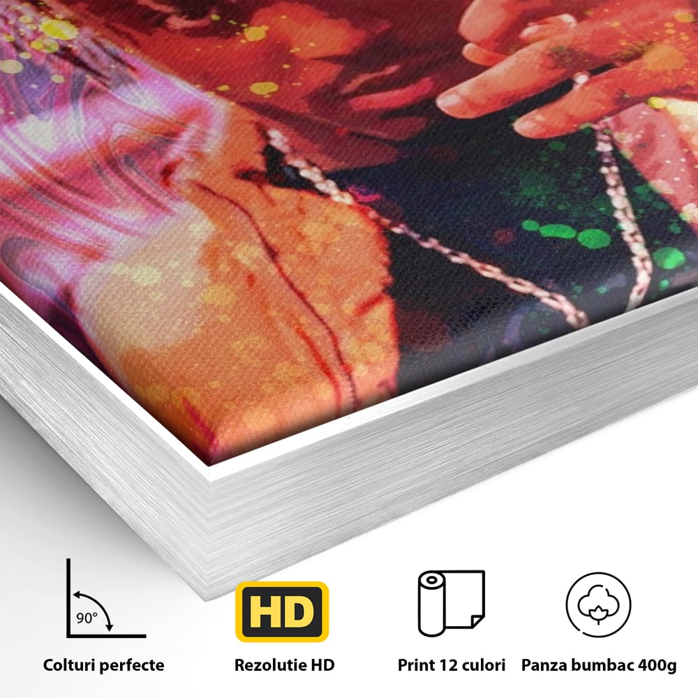 Detaliu al suprafetei: tablou portret juice wrld, in rama de aluminiu argintiu