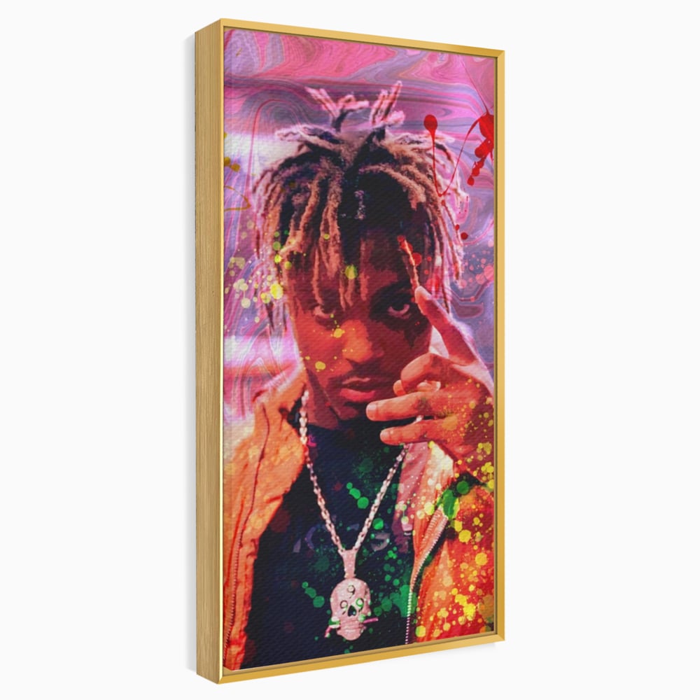 Tablou canvas cu tablou portret juice wrld, in rama de aluminiu auriu