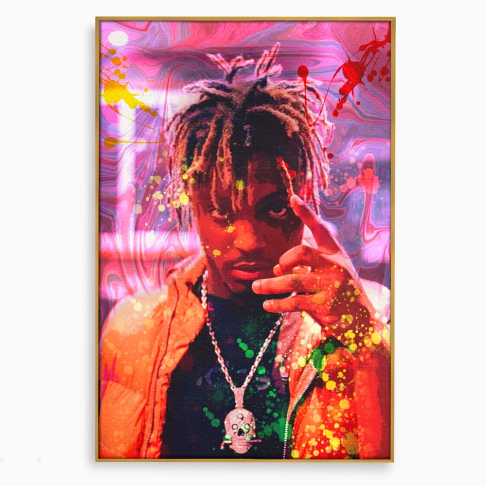 Tablou canvas cu tablou portret juice wrld, in rama de aluminiu auriu