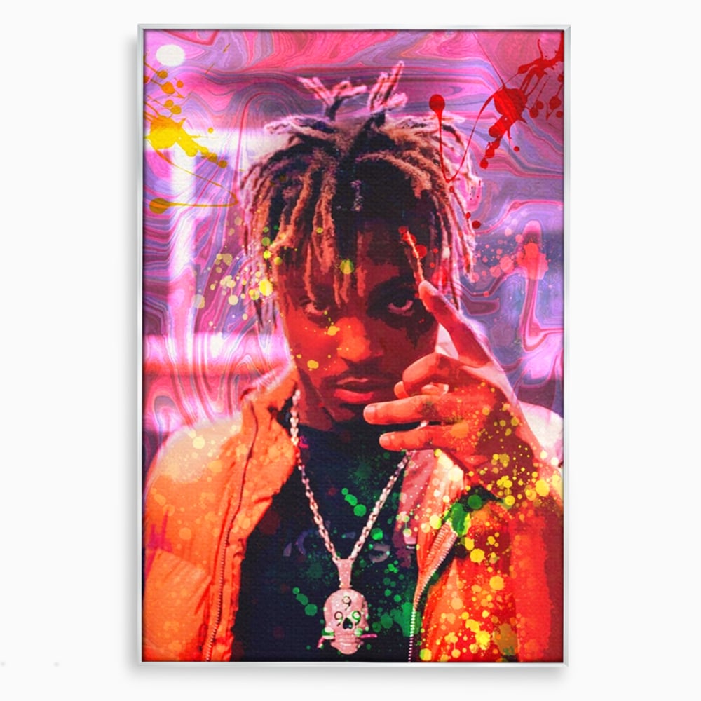 Tablou canvas cu tablou portret juice wrld, in rama de aluminiu argintiu