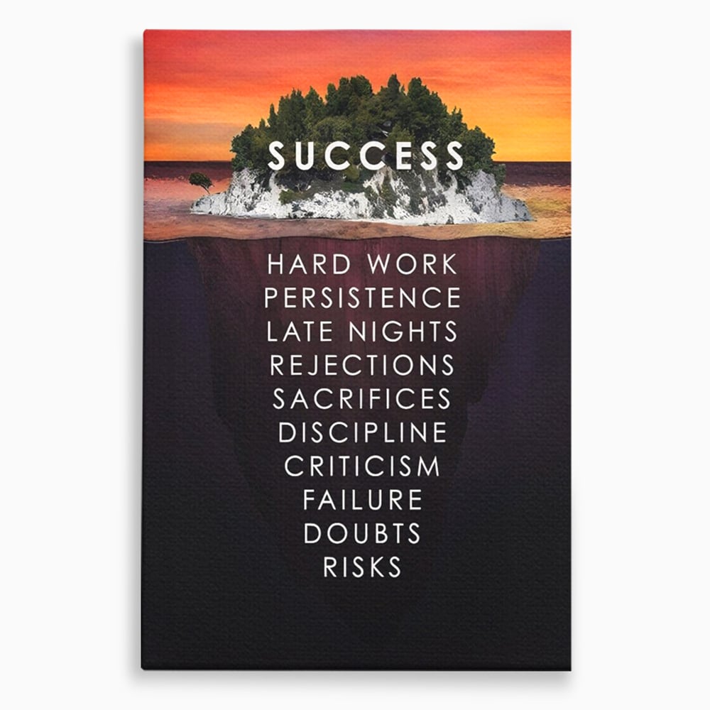 Tablou canvas cu tablou motivational cu iceberg si insula, fara rama, pe sasiu de lemn