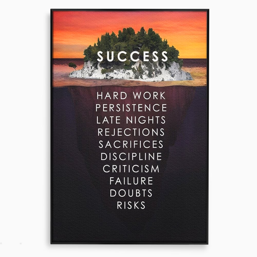 Tablou canvas cu tablou motivational cu iceberg si insula, in rama de aluminiu negru