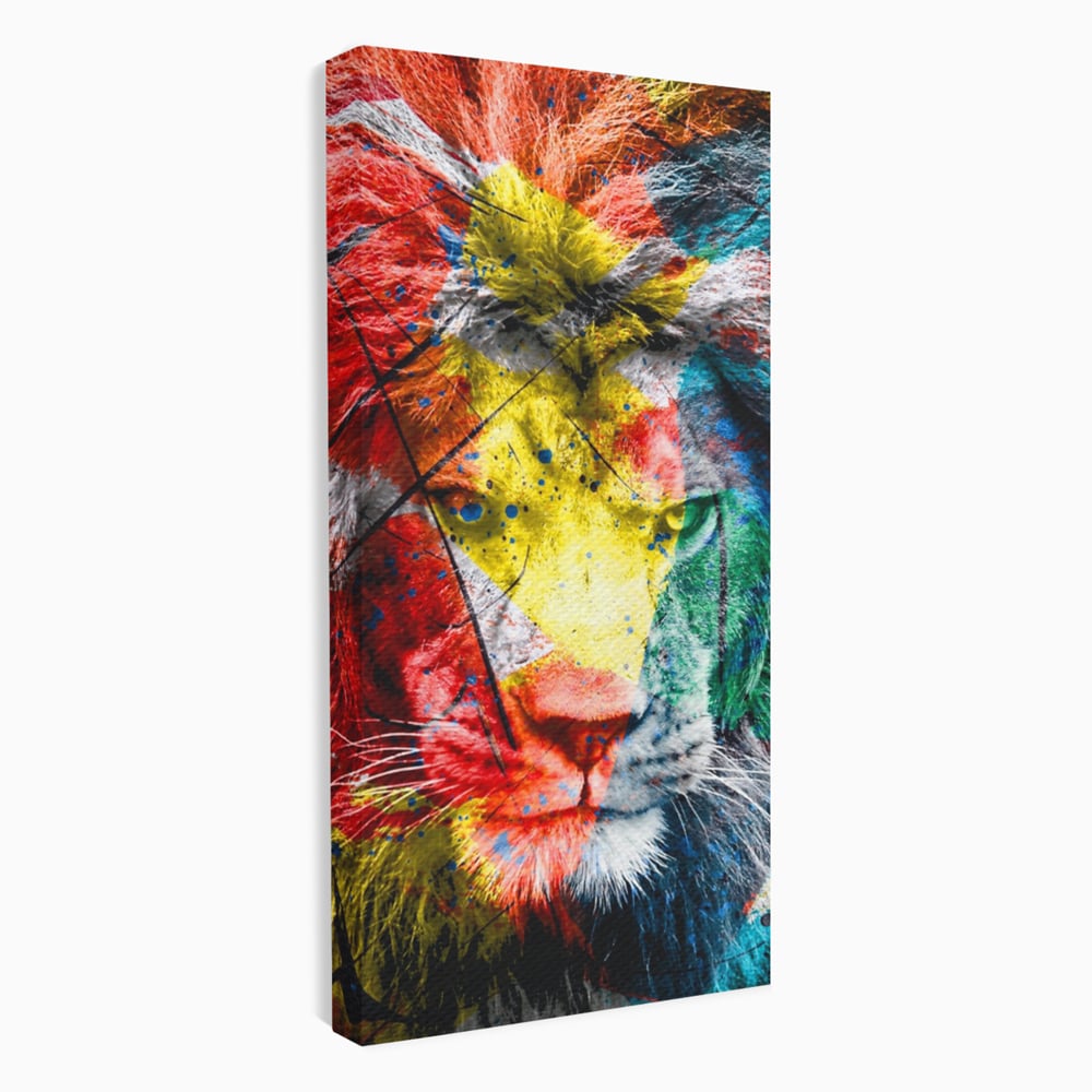 Tablou canvas cu tablou canvas cu leu colorat, fara rama, pe sasiu de lemn