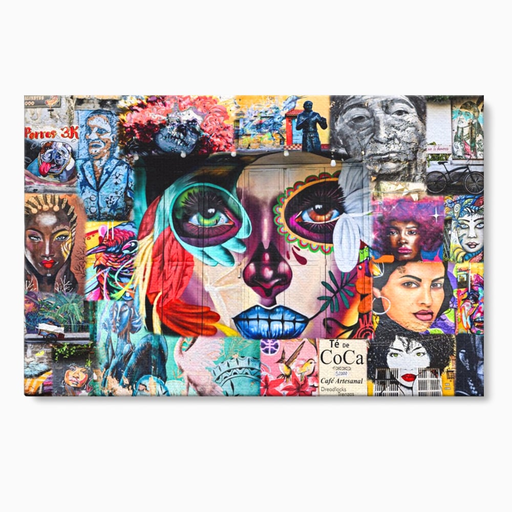 Tablou canvas cu tablou canvas cu colaj grafitti urban, fara rama, pe sasiu de lemn