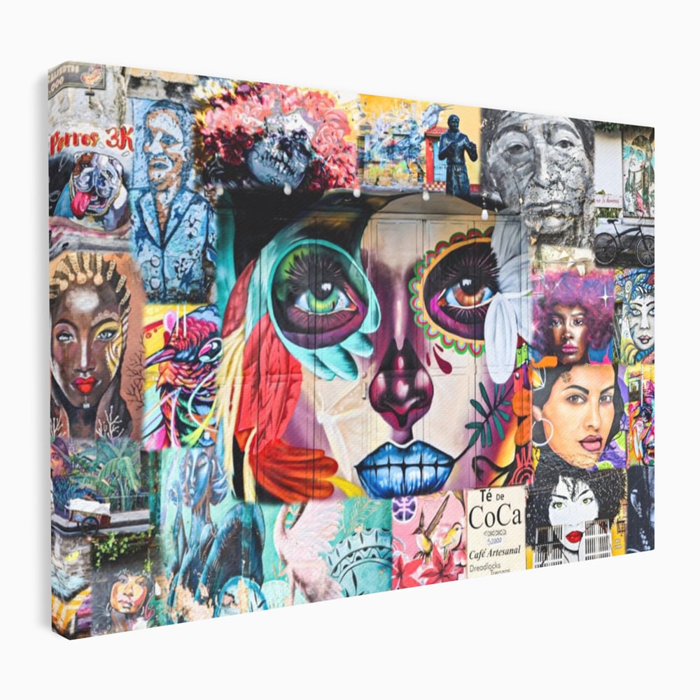 Tablou canvas cu tablou canvas cu colaj grafitti urban, fara rama, pe sasiu de lemn