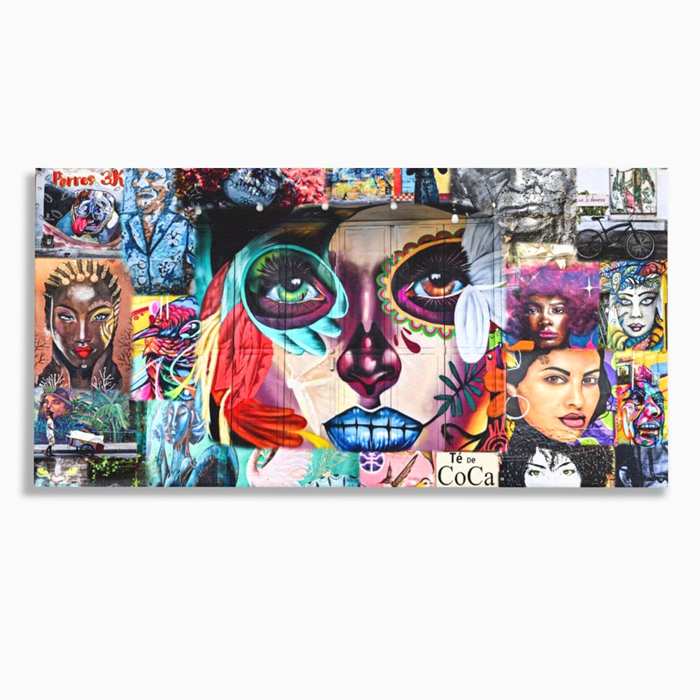 Tablou canvas cu tablou canvas cu colaj grafitti urban, fara rama, pe sasiu de lemn