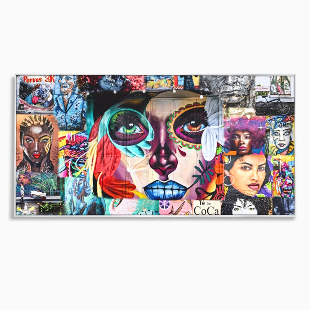 Tablou canvas cu tablou canvas cu colaj grafitti urban, in rama de aluminiu argintiu
