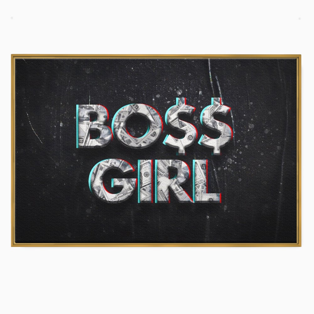 Tablou canvas cu tablou canvas motivant boss girl, in rama de aluminiu auriu