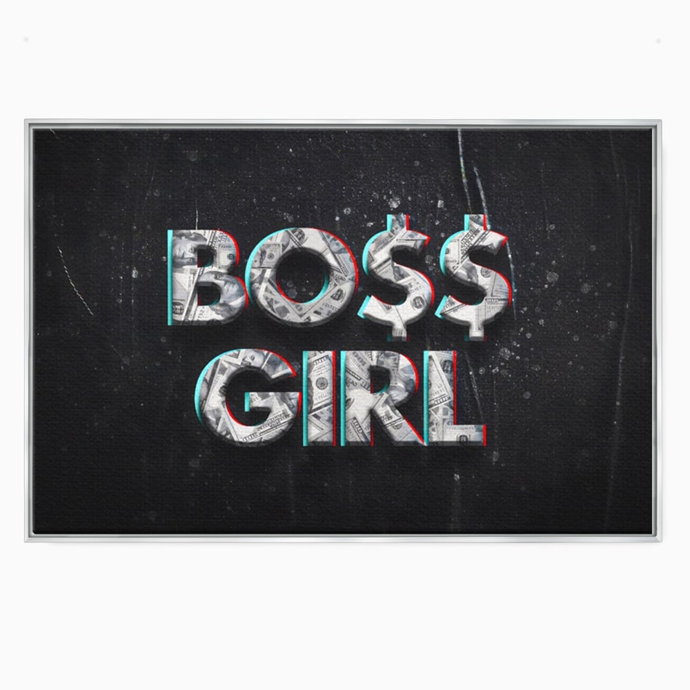 Tablou canvas cu tablou canvas motivant boss girl, in rama de aluminiu argintiu