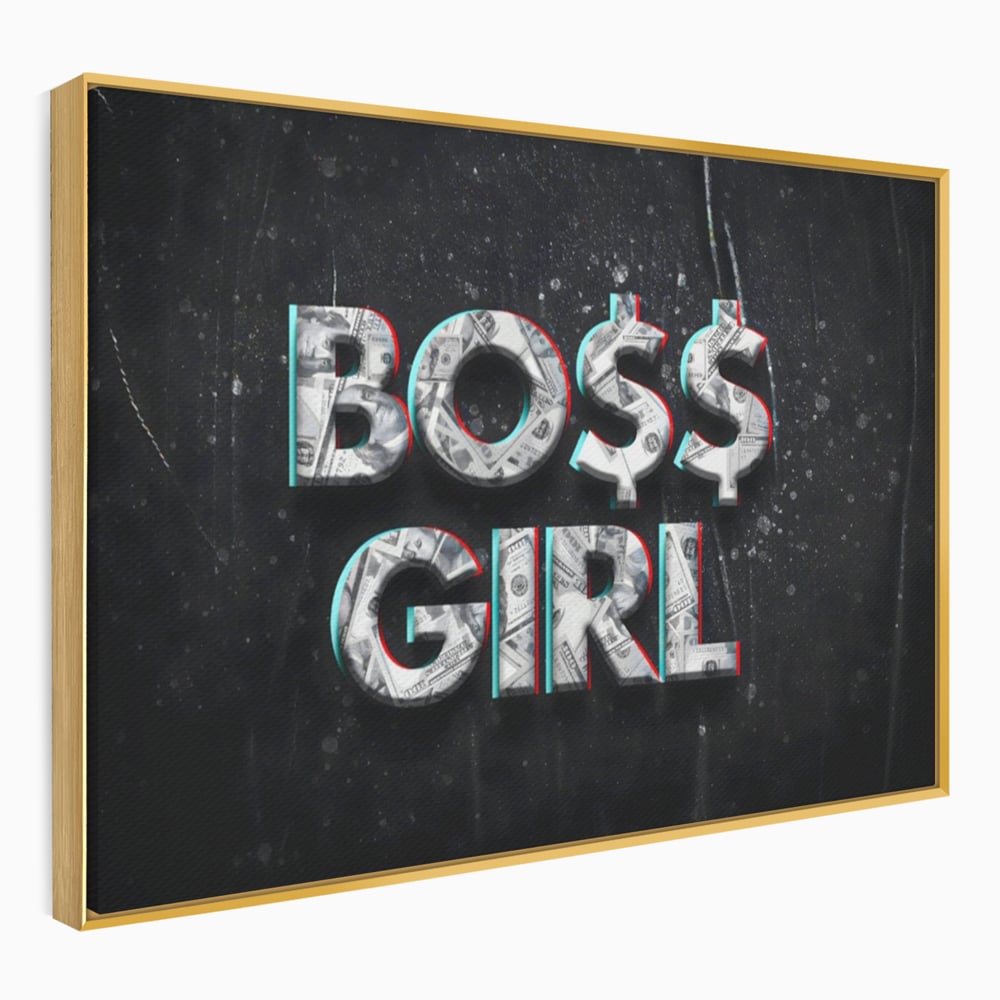 Tablou canvas cu tablou canvas motivant boss girl, in rama de aluminiu auriu