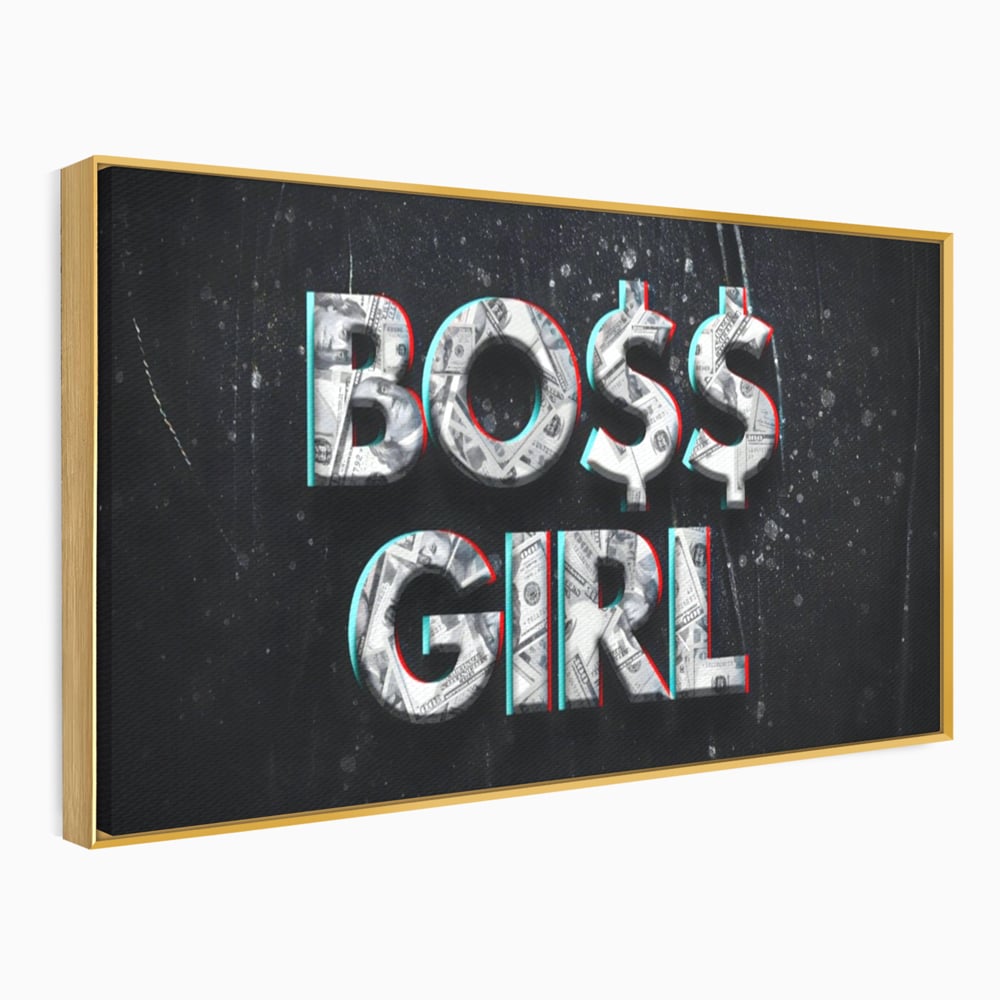 Tablou canvas cu tablou canvas motivant boss girl, in rama de aluminiu auriu