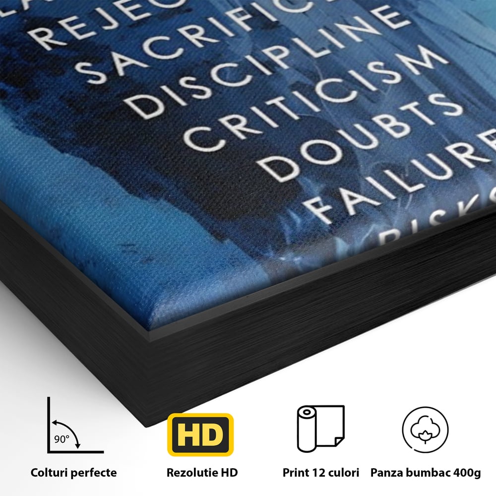 Detaliu al suprafetei: tablou canvas motivational iceberg, in rama de aluminiu negru
