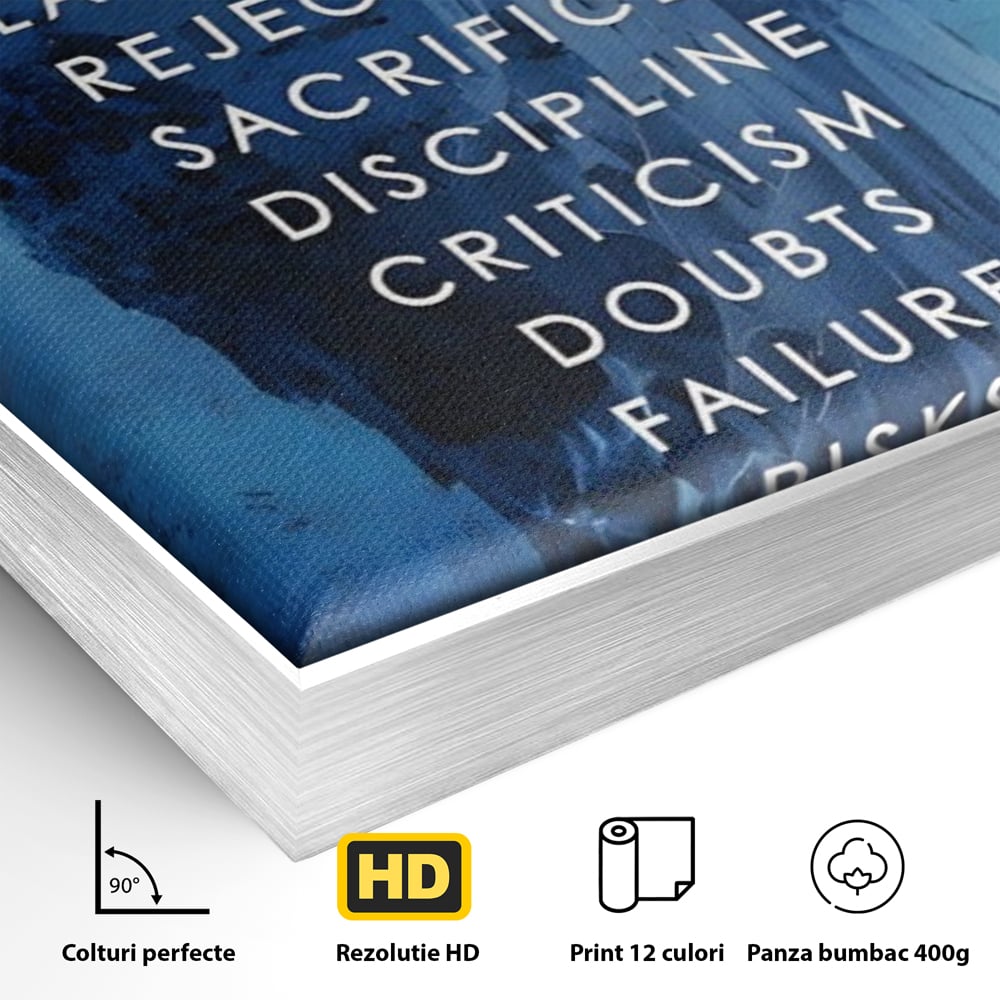 Detaliu al suprafetei: tablou canvas motivational iceberg, in rama de aluminiu argintiu