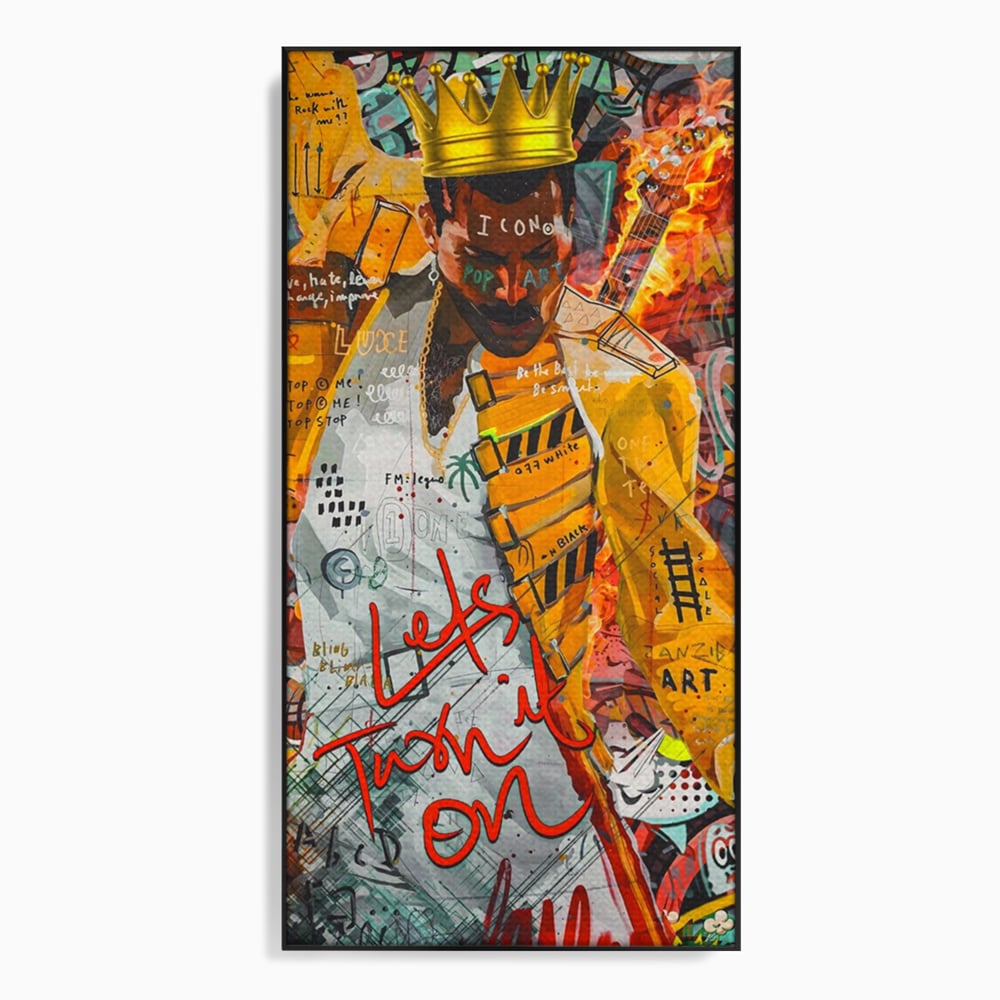 Tablou canvas cu tablou canvas cu freddie mercury stil grafitti, in rama de aluminiu negru