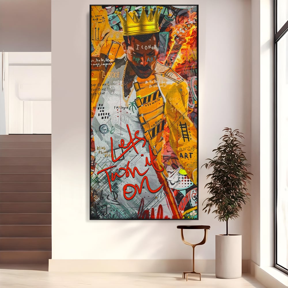 Tablou canvas cu tablou canvas cu freddie mercury stil grafitti, in rama de aluminiu negru