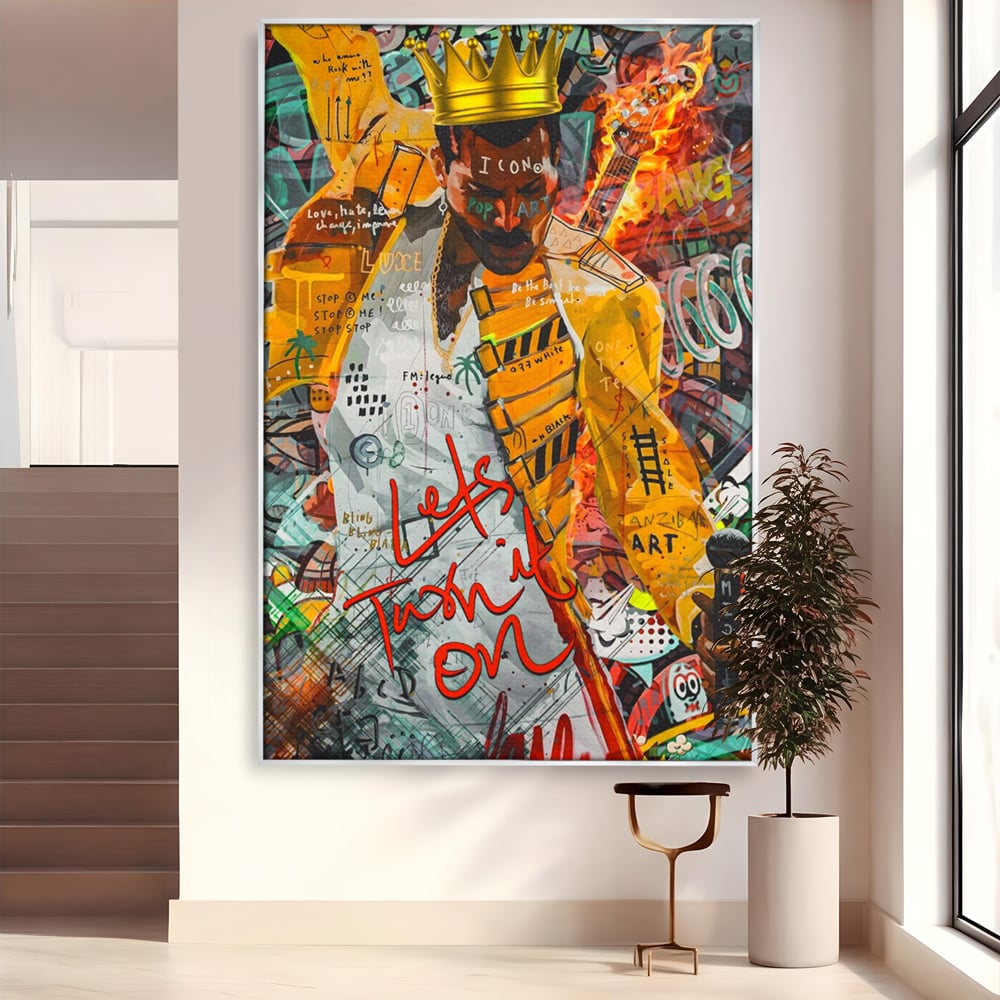 Tablou canvas cu tablou canvas cu freddie mercury stil grafitti, in rama de aluminiu argintiu