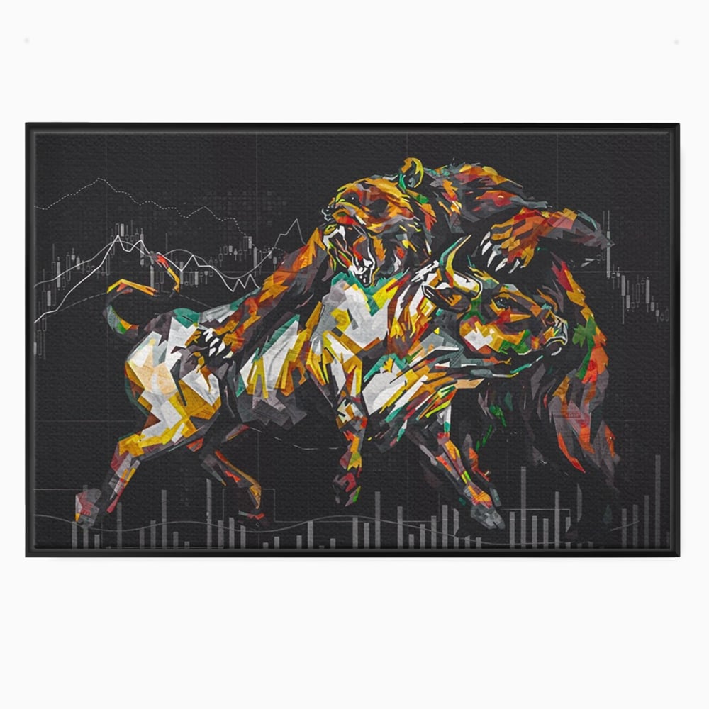 Tablou canvas cu tablou canvas cu taur si urs, in rama de aluminiu negru