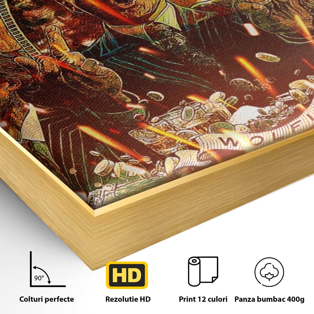 Detaliu al suprafetei: tablou canvas cu celebrul film, in rama de aluminiu auriu