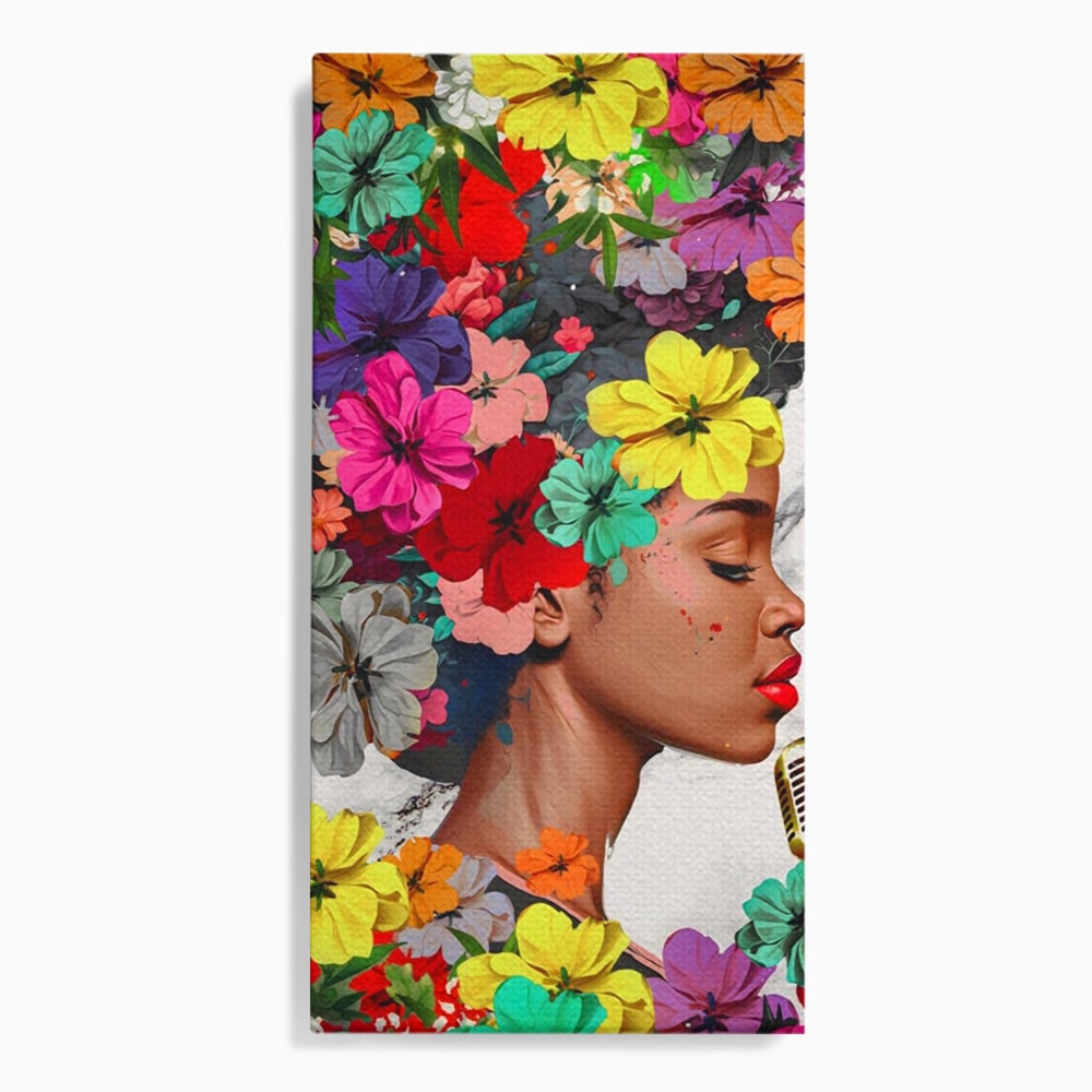 Tablou canvas cu tablou canvas cu fata si flori, fara rama, pe sasiu de lemn