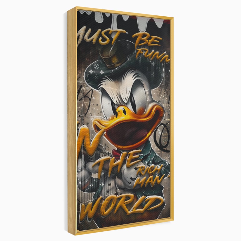 Tablou canvas cu tablou canvas cu scrooge mcduck, in rama de aluminiu auriu