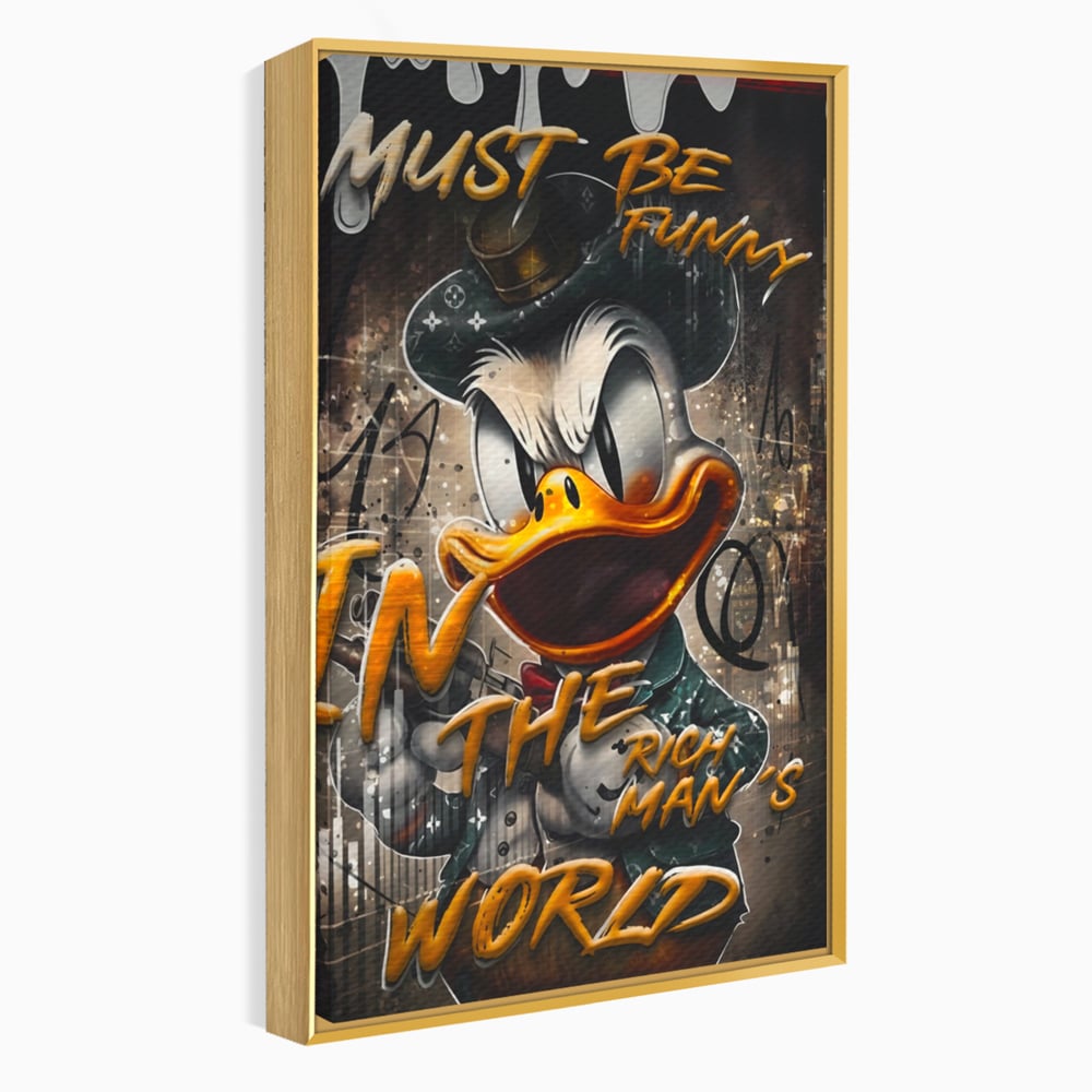 Tablou canvas cu tablou canvas cu scrooge mcduck, in rama de aluminiu auriu