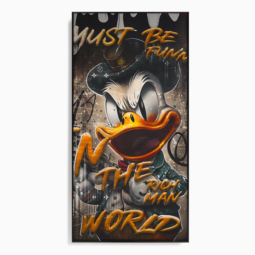 Tablou canvas cu tablou canvas cu scrooge mcduck, in rama de aluminiu negru