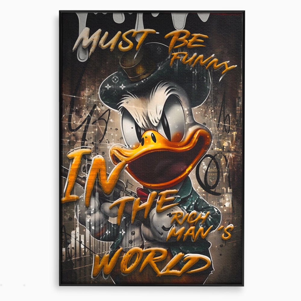 Tablou canvas cu tablou canvas cu scrooge mcduck, in rama de aluminiu negru