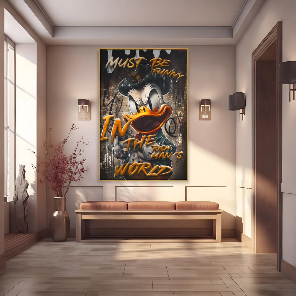 Tablou canvas cu tablou canvas cu scrooge mcduck, in rama de aluminiu auriu