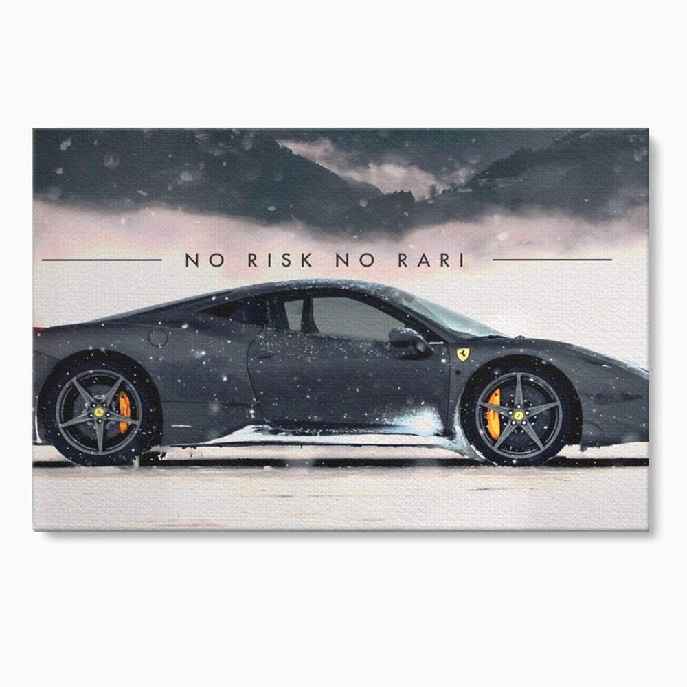Tablou canvas cu tablou canvas cu masina ferrari pe zapada, fara rama, pe sasiu de lemn