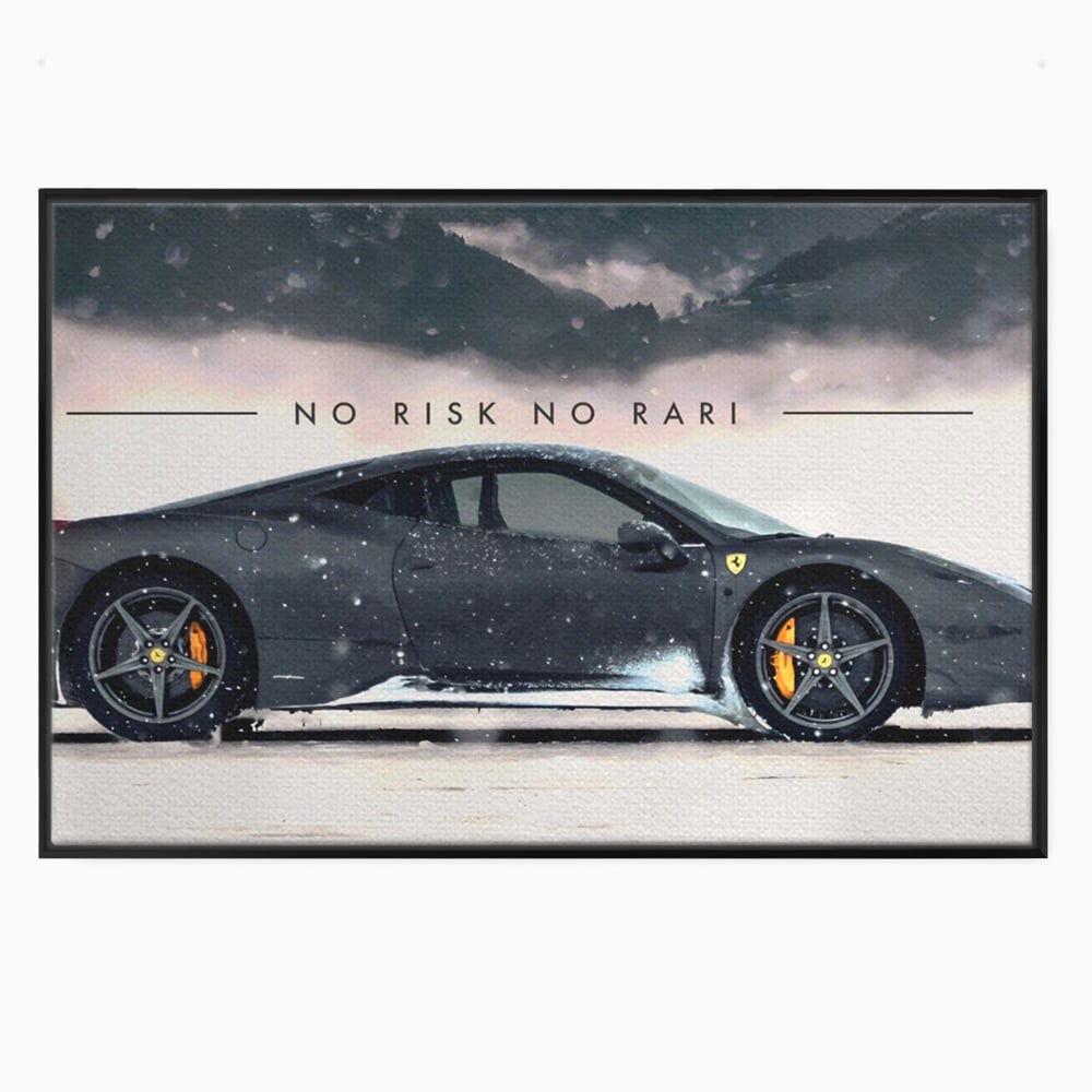 Tablou canvas cu tablou canvas cu masina ferrari pe zapada, in rama de aluminiu negru