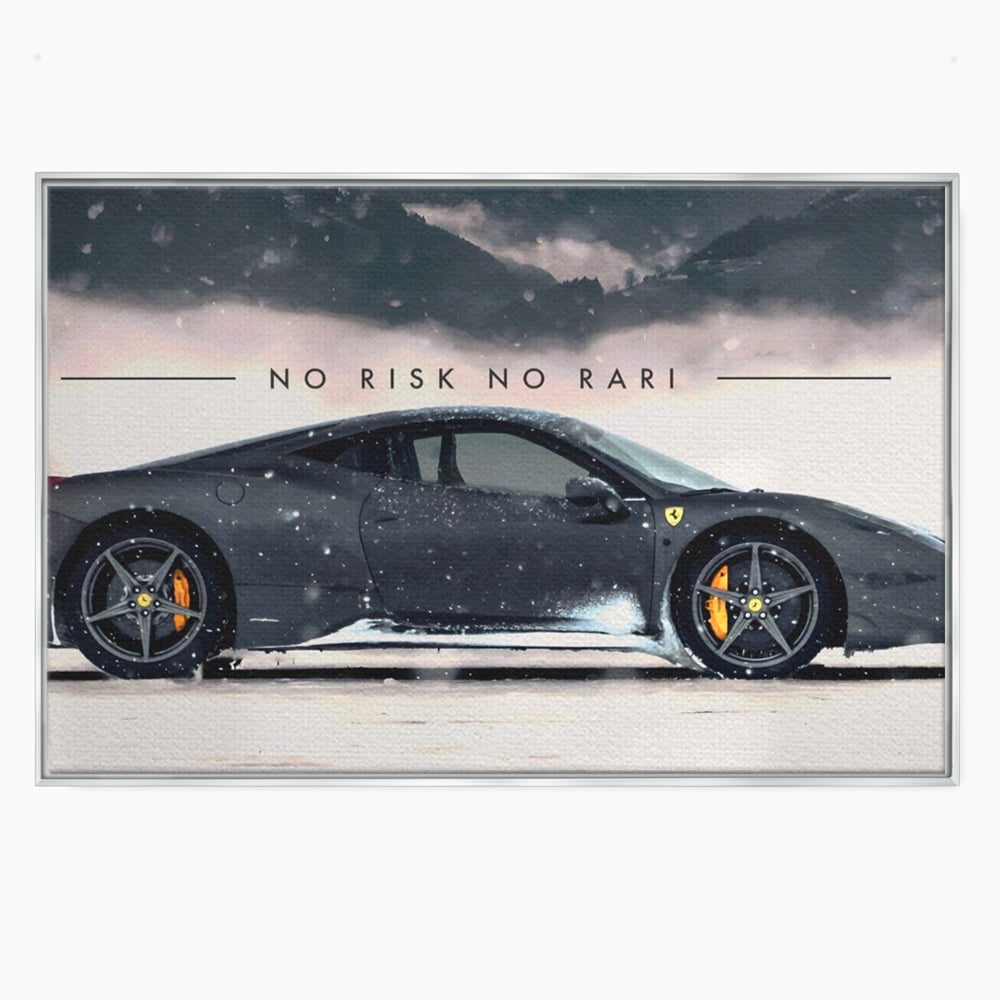 Tablou canvas cu tablou canvas cu masina ferrari pe zapada, in rama de aluminiu argintiu