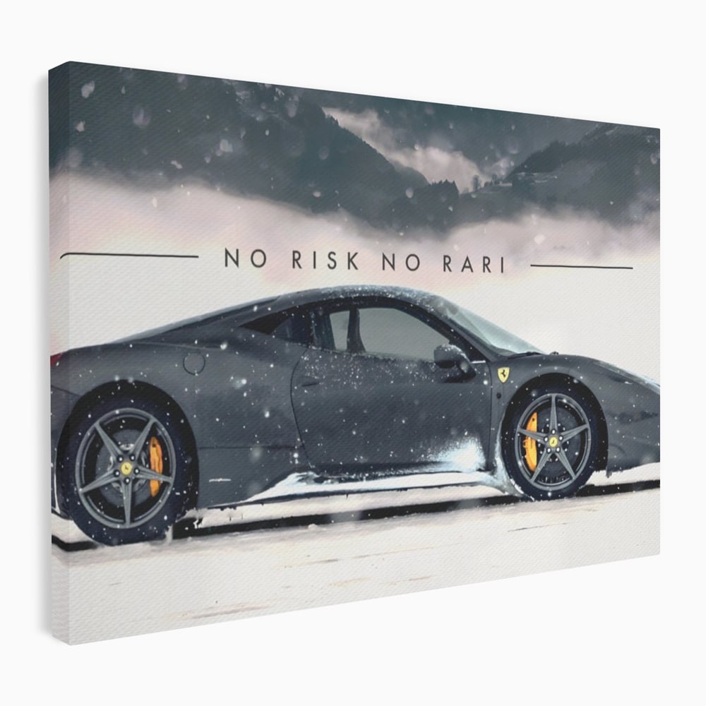 Tablou canvas cu tablou canvas cu masina ferrari pe zapada, fara rama, pe sasiu de lemn
