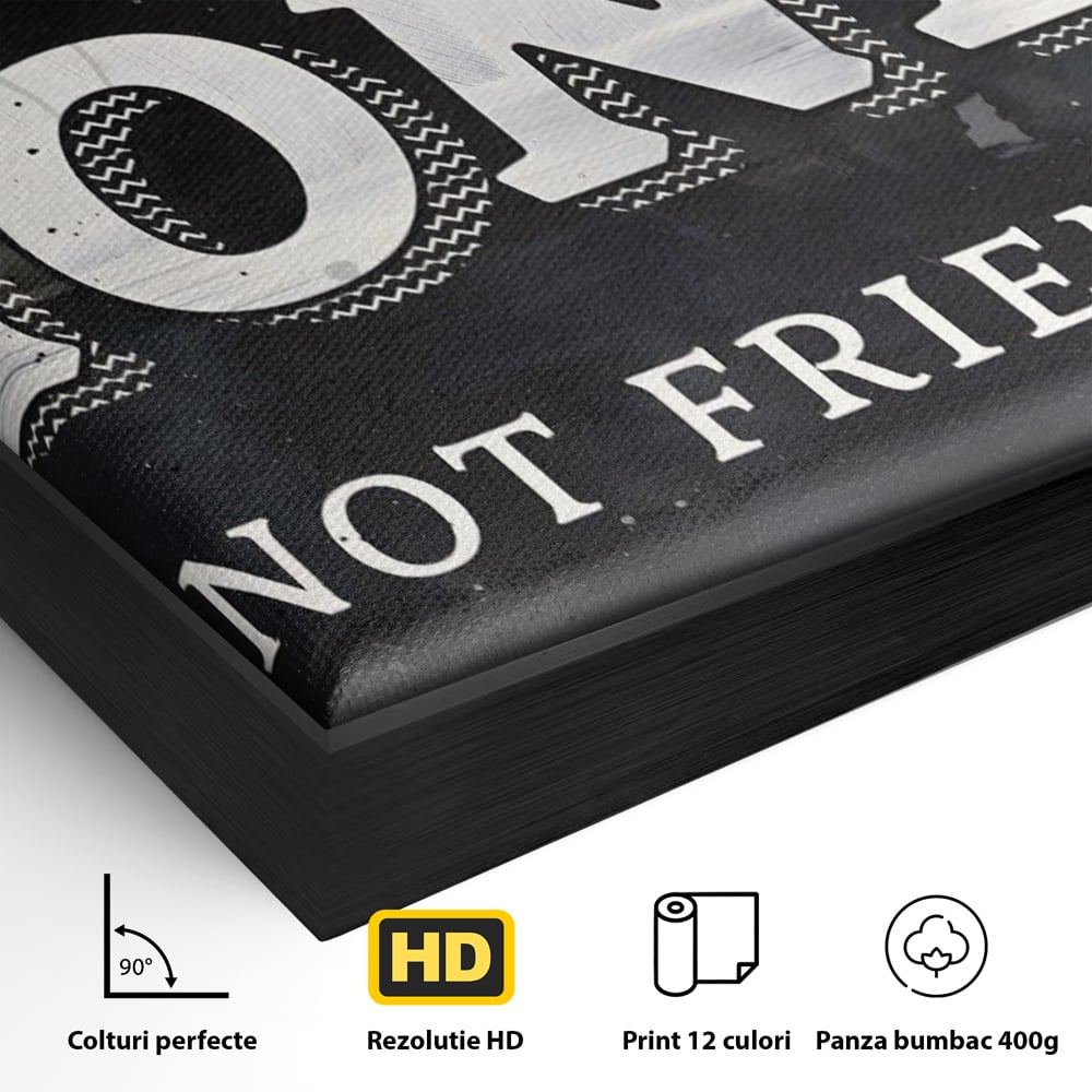 Detaliu al suprafetei: tablou canvas cu mesaj motivational, in rama de aluminiu negru