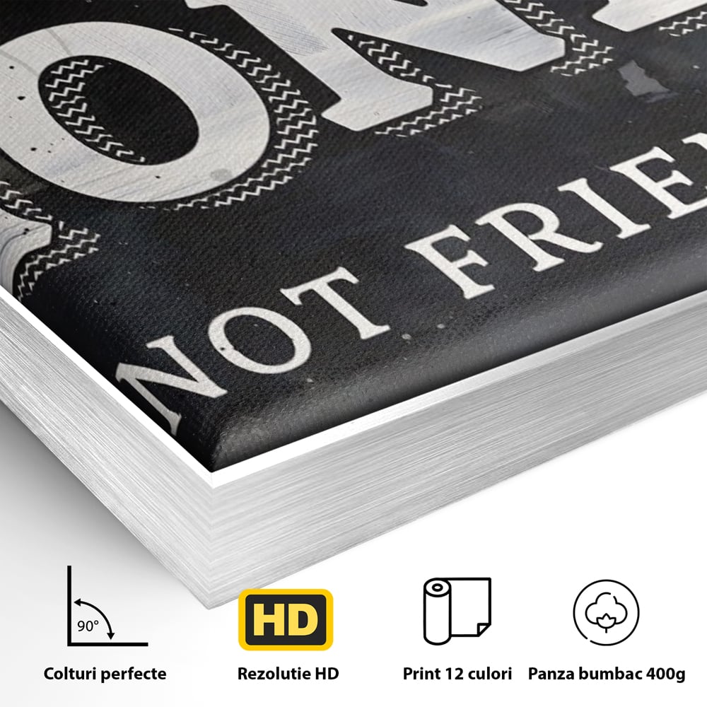 Detaliu al suprafetei: tablou canvas cu mesaj motivational, in rama de aluminiu argintiu