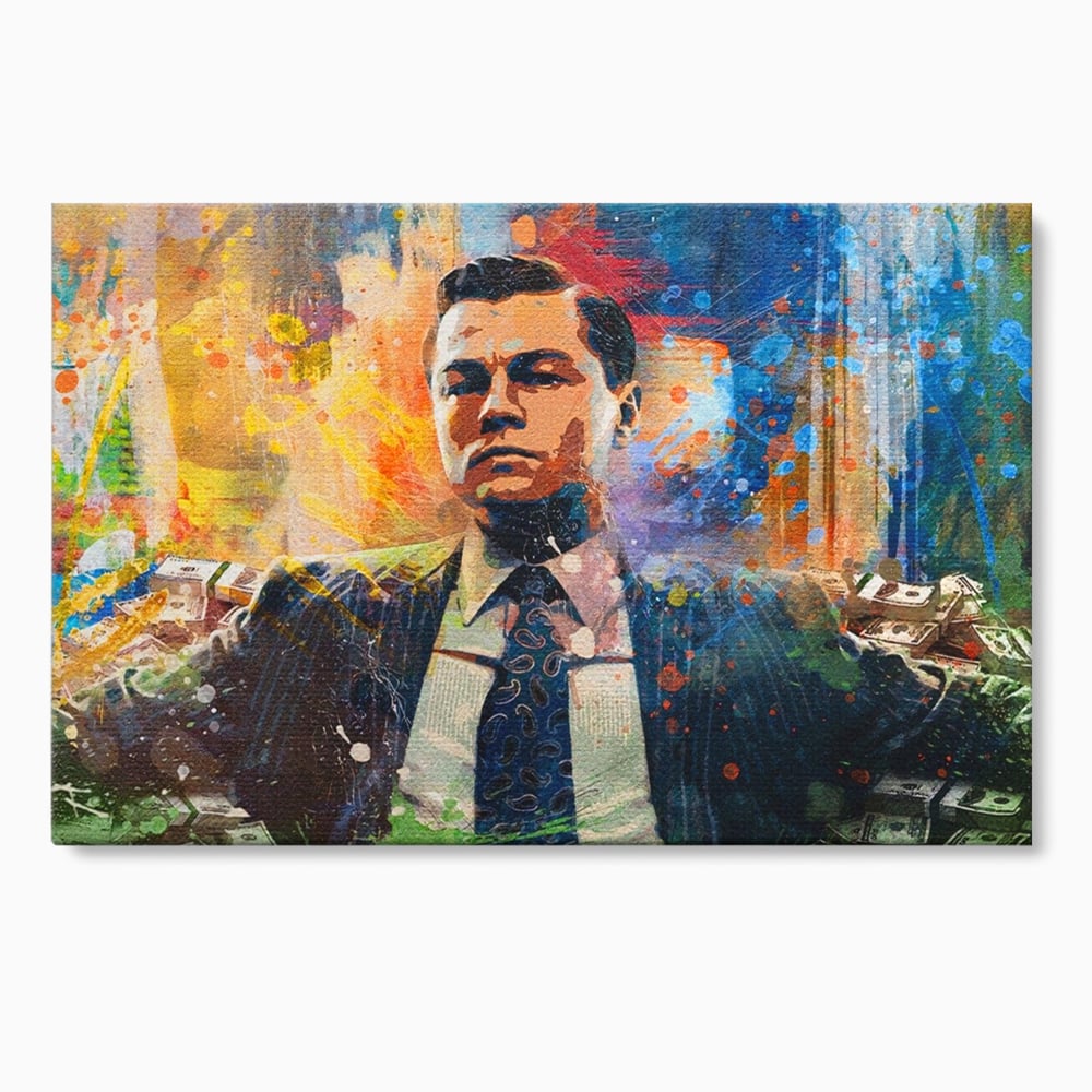Tablou canvas cu tablou canvas cu leonardo dicaprio si bani, fara rama, pe sasiu de lemn