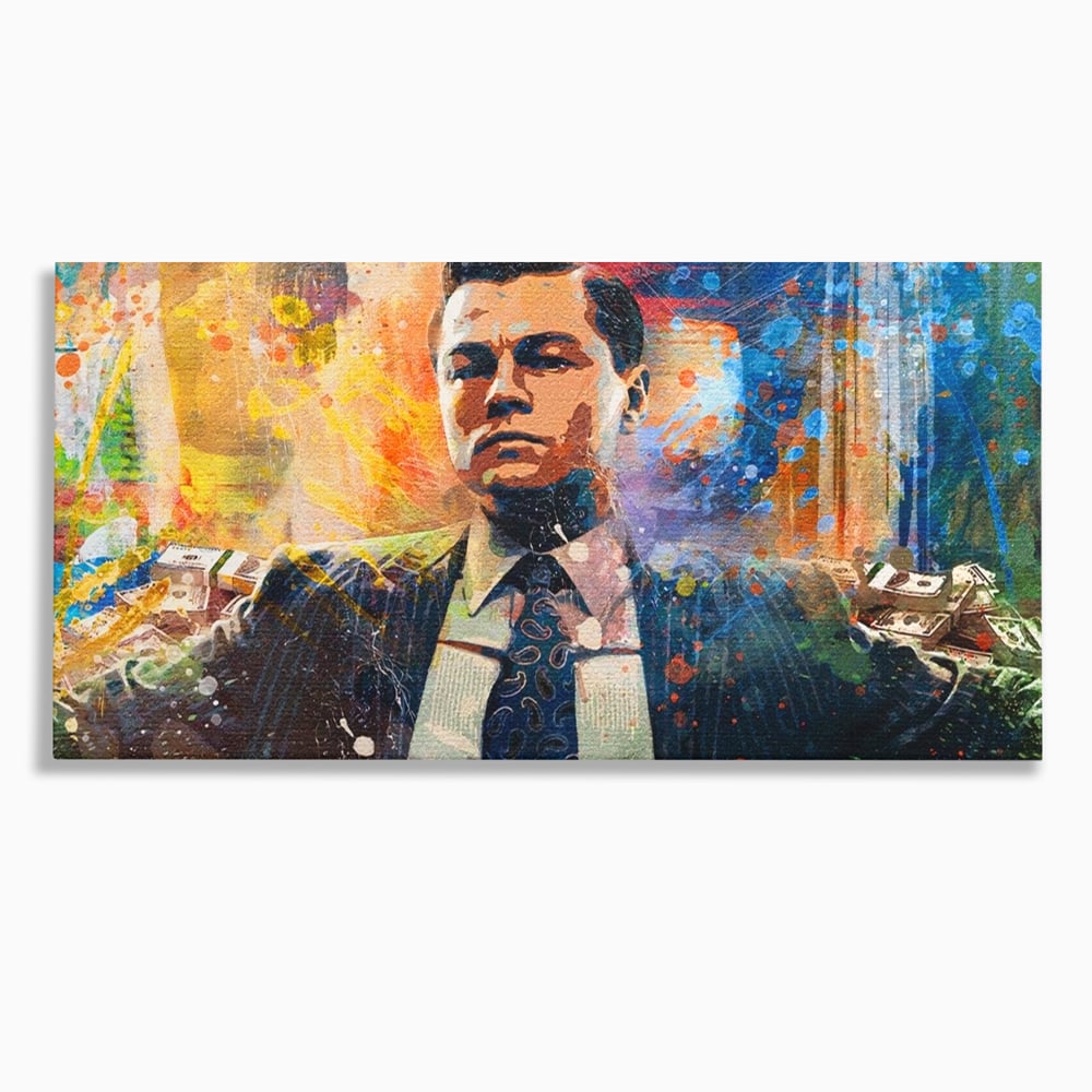 Tablou canvas cu tablou canvas cu leonardo dicaprio si bani, fara rama, pe sasiu de lemn