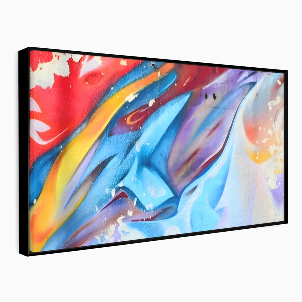 Tablou canvas cu pictura abstracta cu graffiti multicolor, in rama de aluminiu negru