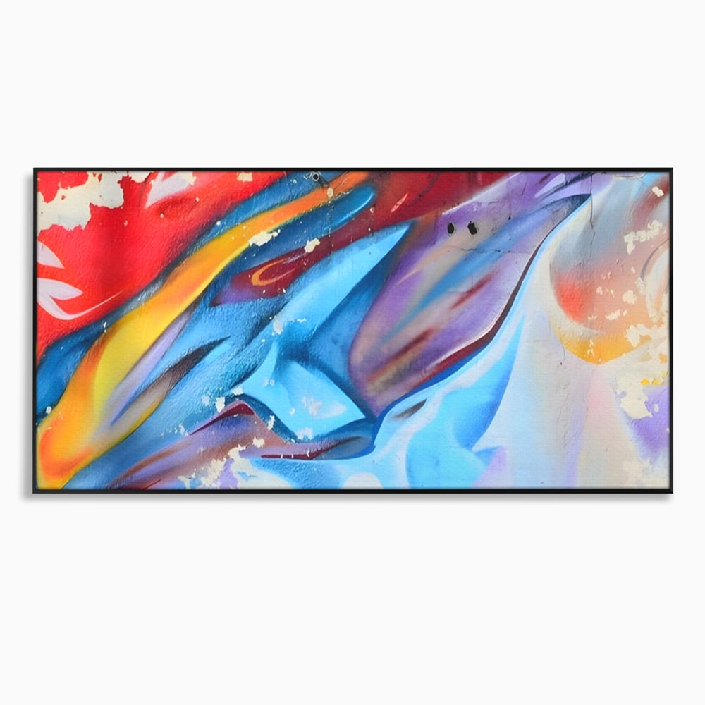 Tablou canvas cu pictura abstracta cu graffiti multicolor, in rama de aluminiu negru