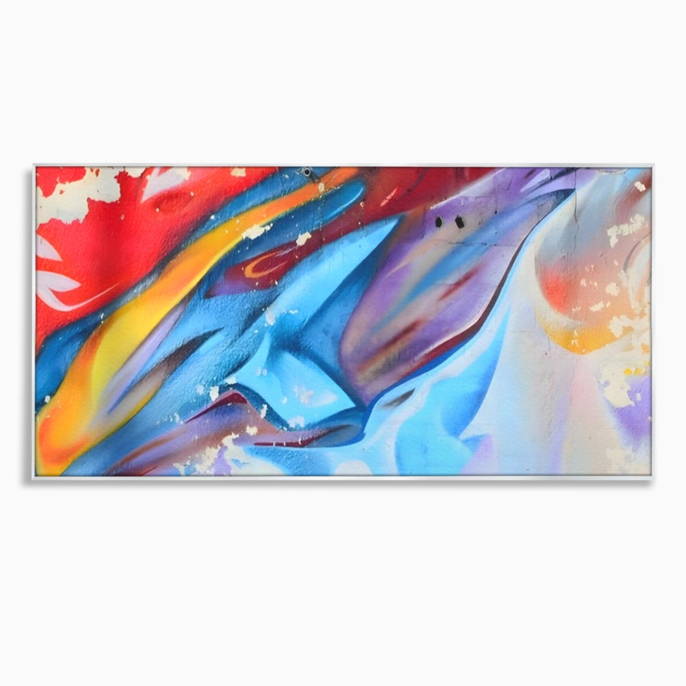 Tablou canvas cu pictura abstracta cu graffiti multicolor, in rama de aluminiu argintiu