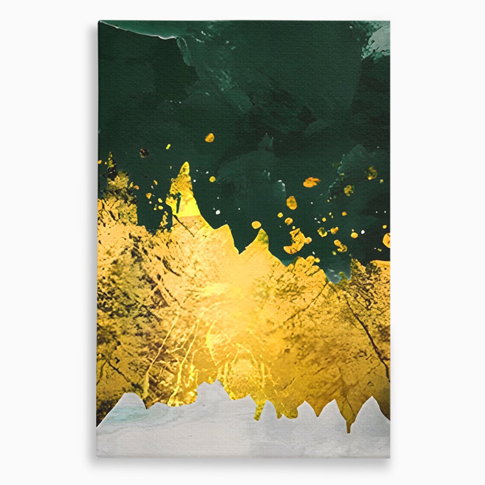Tablou canvas cu tablou canvas abstract verde si auriu, fara rama, pe sasiu de lemn