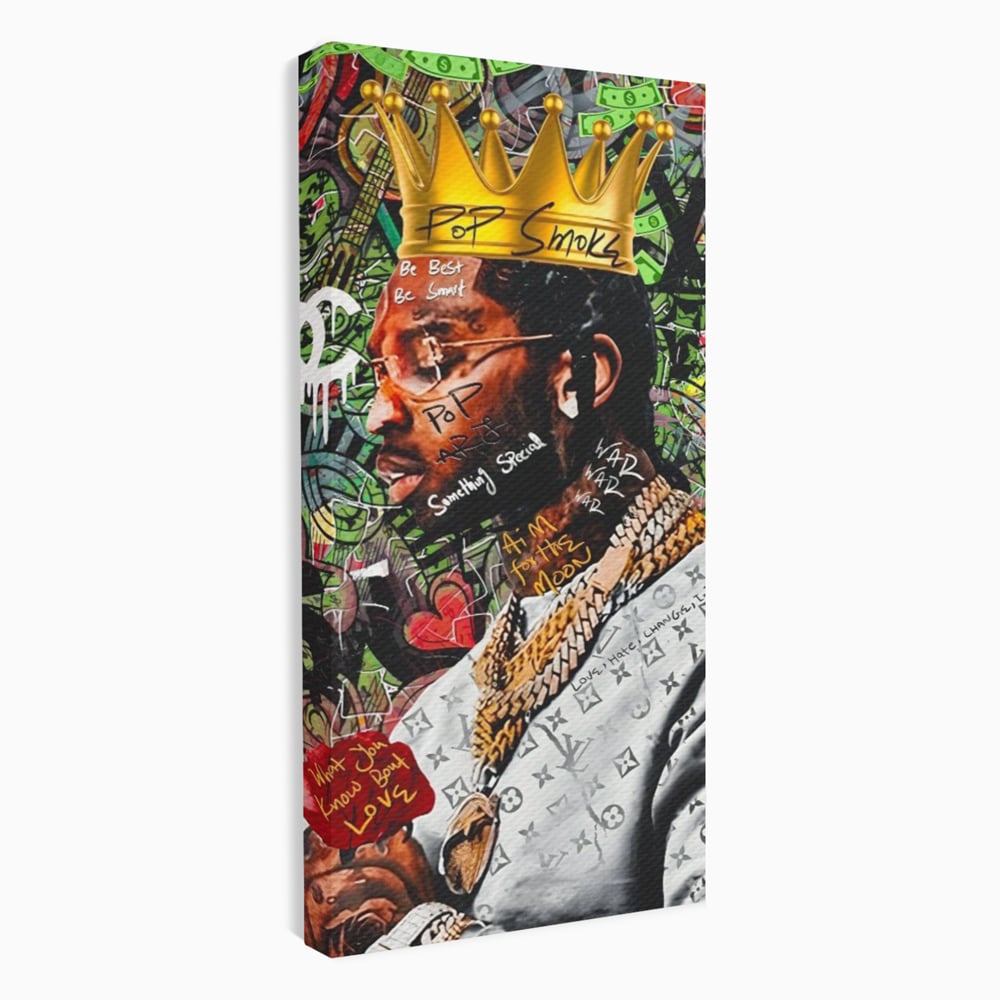 Tablou canvas cu tablou canvas cu rapper purtand coroana, fara rama, pe sasiu de lemn