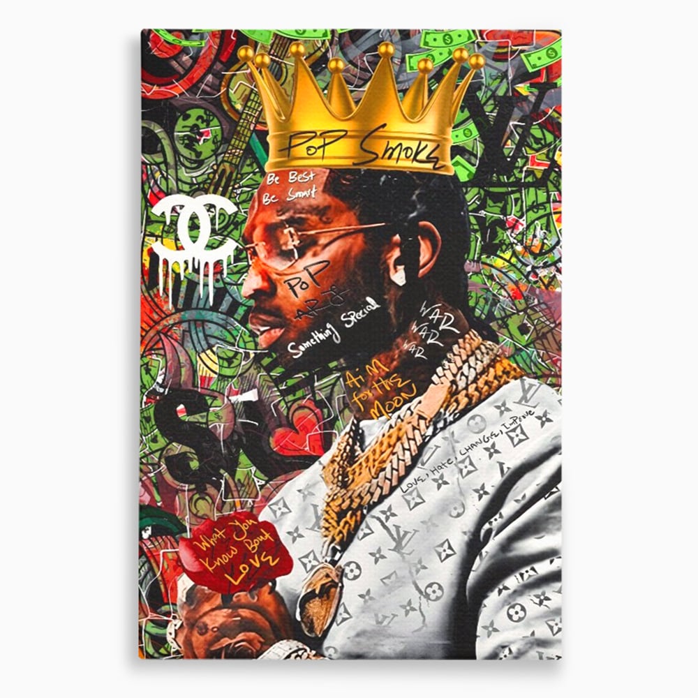 Tablou canvas cu tablou canvas cu rapper purtand coroana, fara rama, pe sasiu de lemn