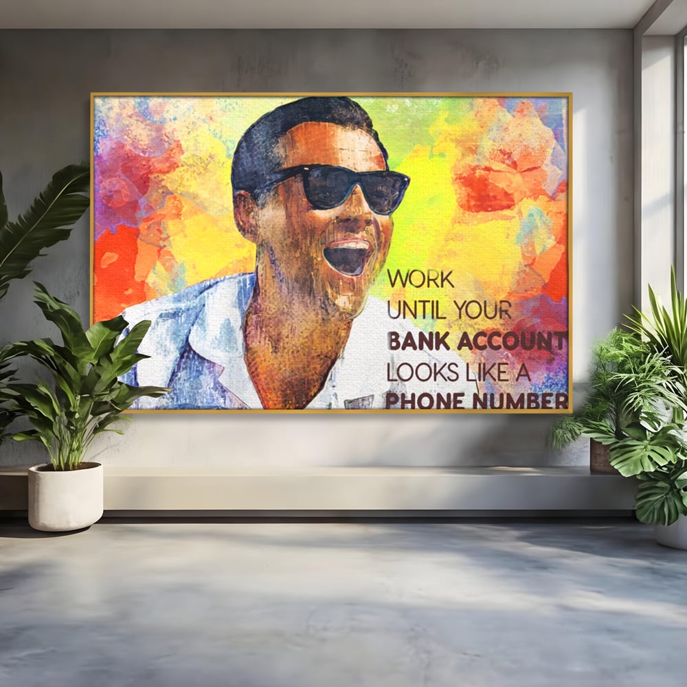 Tablou canvas cu tablou motivational cu portretul lui leo dicaprio, in rama de aluminiu auriu