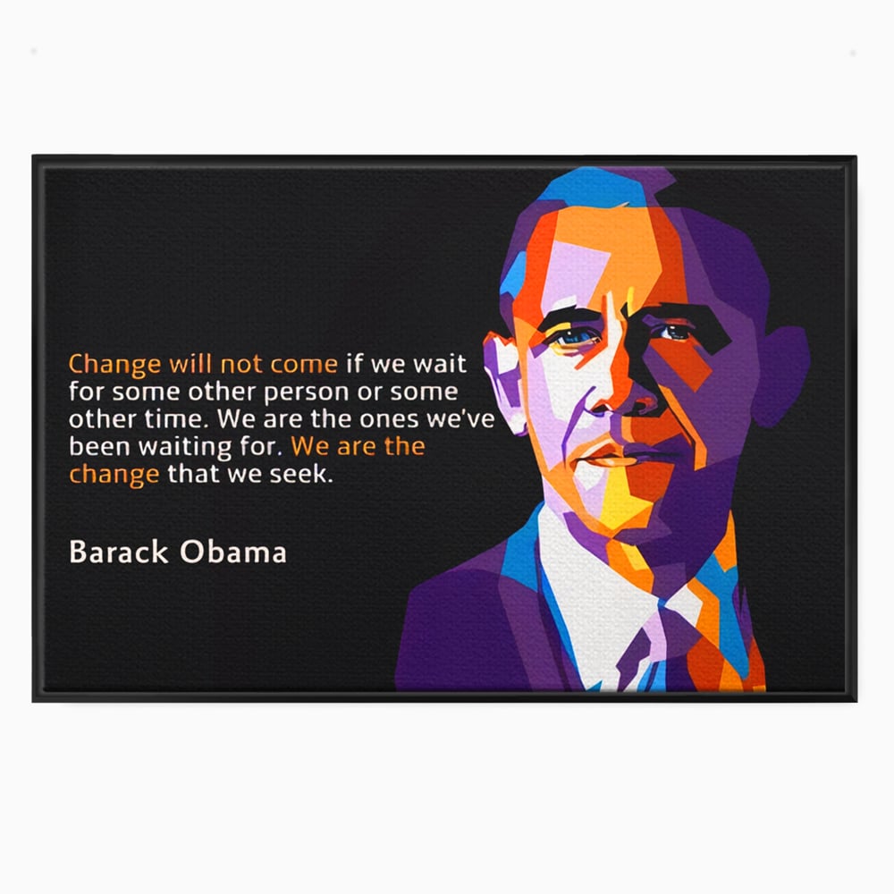 Tablou canvas cu tablou canvas cu portretul stilizat al lui barack obama, in rama de aluminiu negru