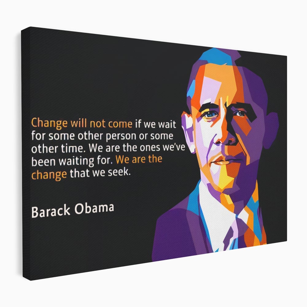Tablou canvas cu tablou canvas cu portretul stilizat al lui barack obama, fara rama, pe sasiu de lemn