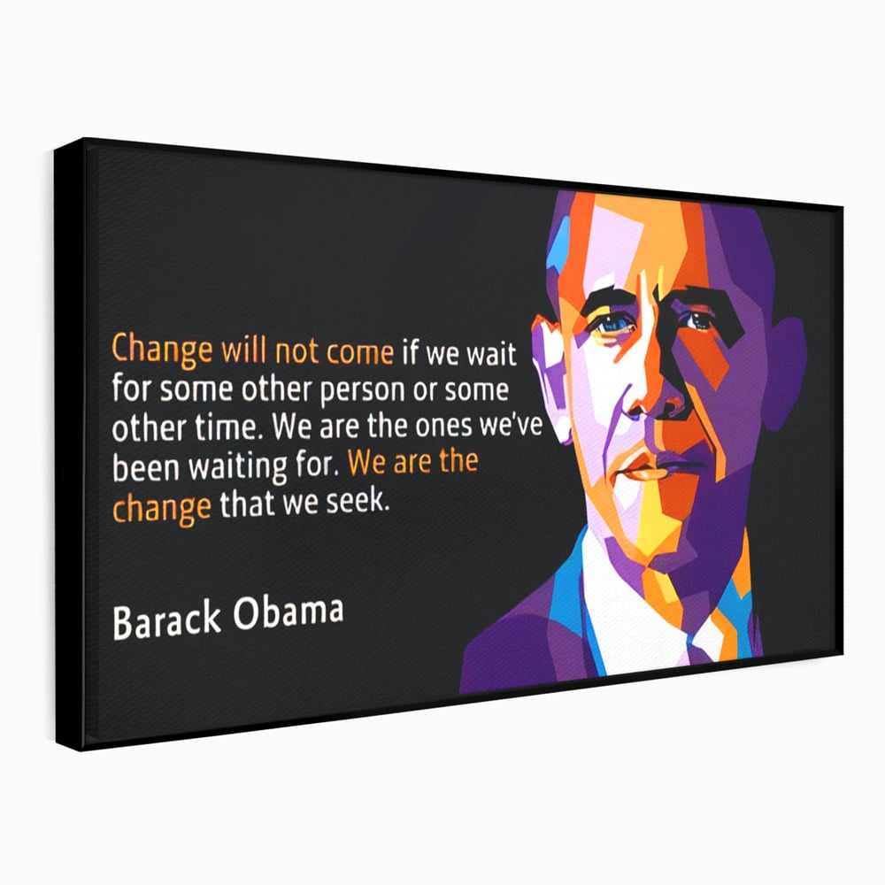 Tablou canvas cu tablou canvas cu portretul stilizat al lui barack obama, in rama de aluminiu negru