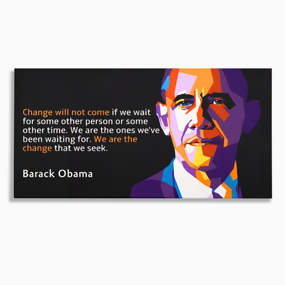 Tablou canvas cu tablou canvas cu portretul stilizat al lui barack obama, fara rama, pe sasiu de lemn